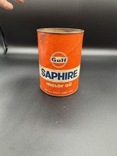 GULF SAPHIRE Vintage Motor Oil Can Quart Empty  Top Opened SAE40 picture