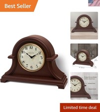 Elegant Walnut Brown Mantel Clock - Vintage Farmhouse Style Decor, 13 x 10