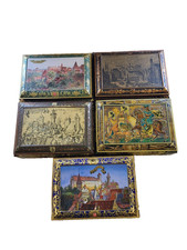 5 large tin cans, E. Otto Schmidt/Gingerbread Schmidt Nuremberg, relief metal picture