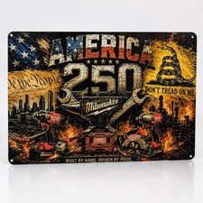 Milwaukee America 250 Patriotic Industrial Metal Sign Wall Mounted Horizontal picture