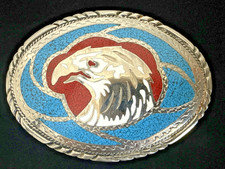 Vintage 1988 SSI Eagle Belt Buckle With Turquoise & Coral Inlay Handcrafted USA picture