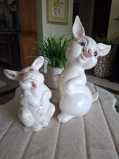 Vintage Large Ceramic Bunny Rabbit Figurines Easter Spring Anthropomorphic Odd picture