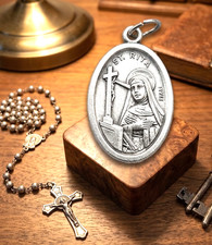 Vintage Saint Rita of Cascia Pray For Us Medal Silver Plated 1