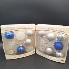 Vintage Mixed Lot Glass Christmas Ornaments Blue Pearl Silver Clear Boxed picture