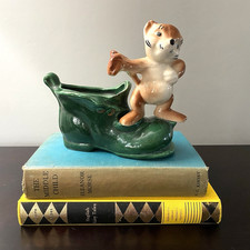 Vintage Ceramic Succulent Planter Bear On Shoe Hand Painted picture