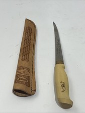 J. MARTTIINI Rapala hand ground stainless fixed 6” blade knife, Finland, leather picture