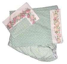 Vtg 70s Fieldcrest Twin Sheet Set Floral Lattice Spring Fitted Flat Pillowcase picture