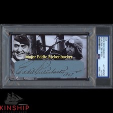 Eddie Rickenbacker signed Cut 3x5 Custom Card PSA DNA Slab Military Auto C5724 picture