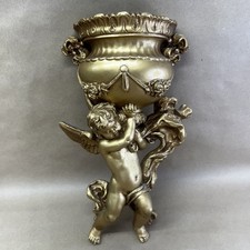 VINTAGE ANGEL CHERUB 1975 VICTORIAN GOLD WALL POCKET HOLLYWOOD REGENCY 14 1/2” picture