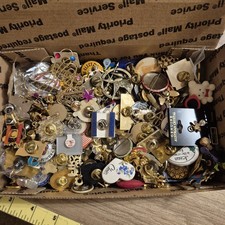 Huge 400 Lapel Pin Lot Vintage Travel Advertisement Religious Crystal Gold Plate picture