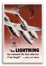 1940s Lockheed P-38 Lightning Air Force WWII Historic War Poster - 16x24 picture