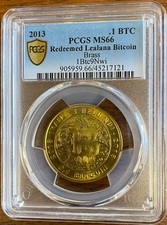 2013 Lealana 0.1 BTC (Redeemed) Brass Physical Bitcoin Black Address PCGS MS-66 picture