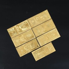 SET, 7Pcs US $1, $2, $5, $10, $20, $50 & $100 GOLD FOIL Banknote , UNC picture