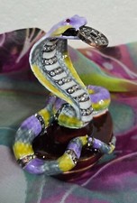 Trinket Box Bejeweled Snake Hinged Metal Enamel Crystals Coin In Mouth Wealth picture