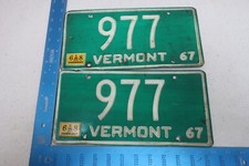 Vermont License Plate Tag 1967 1968 VT Natural Sticker Pair Set 977 picture