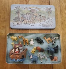 VTG Ganz Noahs Ark Christianity Resin Hinged Figurine With Mini Animals & Tin picture