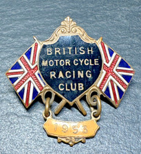 1953 BRITISH MOTOR CYCLE RACING CLUB ENAMEL CLIP WITH FLAGS H519 picture