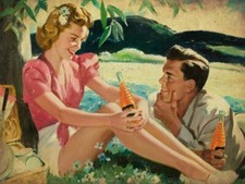 NESBITTS ORANGE SODA BOY GIRL PICNIC HEAVY DUTY USA MADE METAL ADVERTISING SIGN picture