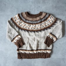 Vintage Hand Knit Icelandic Wool Sweater: Nordic Fair Isle Yoke picture