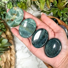 3PCS Genuine Moss Agate Worry Stone Green Thumb Healing Crystal Meditation Tool picture