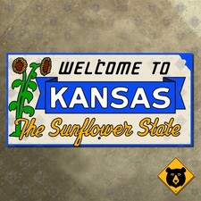 Kansas state line highway marker road sign 1957 sunflower 24x12 picture