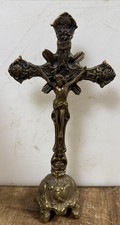 Antique Gothic Cast Brass Altar Crucifix Standing Cross INRI 9.5” Made In Englan picture