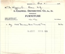 1924 Coldwell Distributing Co. Beacon NY Billhead picture