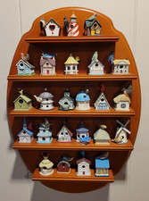 VTG Lenox Miniature Birdhouse Thimbles & Wooden Display Shelf Complete 24 Pc Set picture