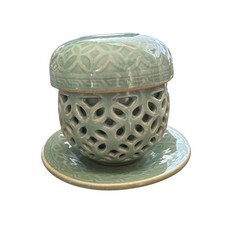 Korean 4 Pc Celadon Tea Set With Cup Saucer Lid and Infuser picture