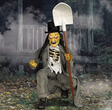 Animated Light-Up Graveyard Digger Halloween Decoration, Sound Spooky Prop picture