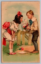 1906 Raphael Tuck Valentine Postcard Boy Girl Roses 