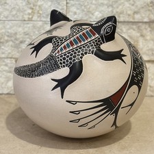 Mata Ortiz Pottery By Angela Corona 4x4” Lizards Mexican Art Olla picture