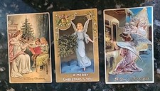 Christmas Postcards Angels 3 Cards Antique 1900 Embossed Gold Embellished  picture