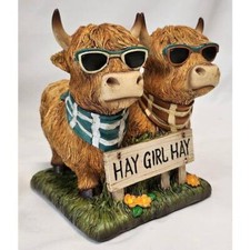 Highland Cow Pair Hay Girl Hay Tabletop Decor NIB Scottish Coo Farm Country picture
