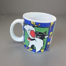 Vintage 1993 Looney Tunes Sylvester Tweety Mug Sakura Warner Bros Ceramic 3.5” picture