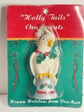 Vintage PetsMart Holly Tails White Cockatoo Christmas Ornament Sealed Promo picture