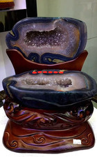 22.05LB TOP Natural Agate Geode Quartz Crystal Cornucopia Reiki Decor + Stand picture