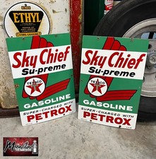 MATCHING PAIR of 1950's TEXACO Sky Chief Porcelain Gas Pump Plate Signs picture