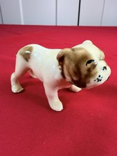 Vtg Japan English Bulldog Porcelain Figurine Brindle White Dog 3.5” MCM picture