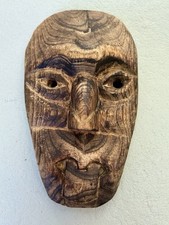 Mah Meri Moyang Kuhau Carved Wood Spirit Mask 8″ Orang Asli Malaysia 1990s VTG picture