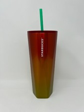 NEW Starbucks 2022 Yellow Red Fire Heat Ombré Steel 24oz Venti Tumbler Cold Cup picture