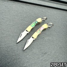 2PC WORLD'S SMALLEST WORKING POCKET KNIFE Pearl Tiny REAL Blade Keychain Rainbow picture