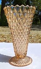 VTG 1965 INDIANA GLASS DIAMOND POINT BLUSH PINKFOOTED PEDESTAL VASE 8” GORGEOUS  picture