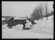 Woodstock Vermont VT 1930s Snow Removal Farm Scene FSA Men Cabin Sleigh picture