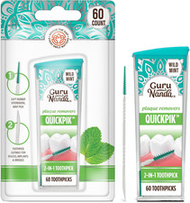 GuruNanda QuickPik Interdental Toothpicks Mint Plaque Remover Travel Case 60Ct picture
