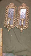 1972 Vintage Gold Wall Candle Holder Smoked Mirror Homco #2352 Hollywood Regency picture