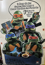 VINTAGE 90s Teenage Mutant Ninja Turtles PIZZA HUT POSTER CASSETTE DISPLAY HUGE picture