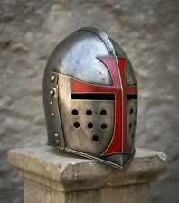 Templar Crusader Helmet Knight Templar Red Cross Armor Wearable Steel  for  LARP picture