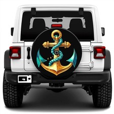 Colorful Anchor Spare Tire Cover w Camera Hole Nautical Jeep RV Wheel Accessory picture
