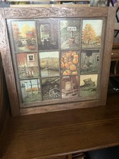 Vintage Beautifully Rustic Framed 12 Panel Pane Picture Prints by B Mitchell picture